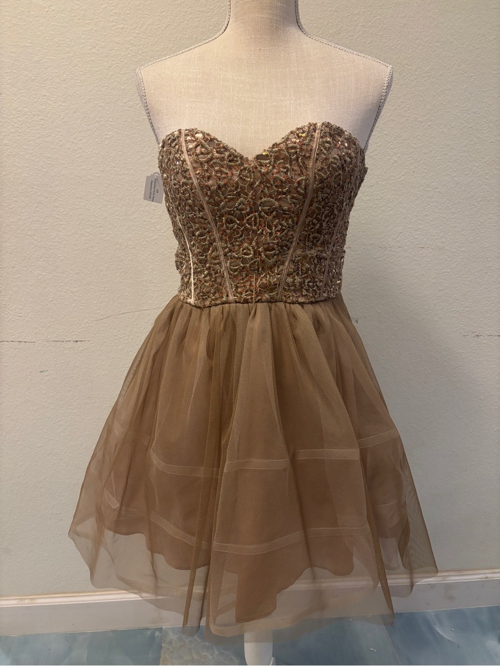 Prom Homecoming Strapless Cocktail Dress in Gold Tan Sequins